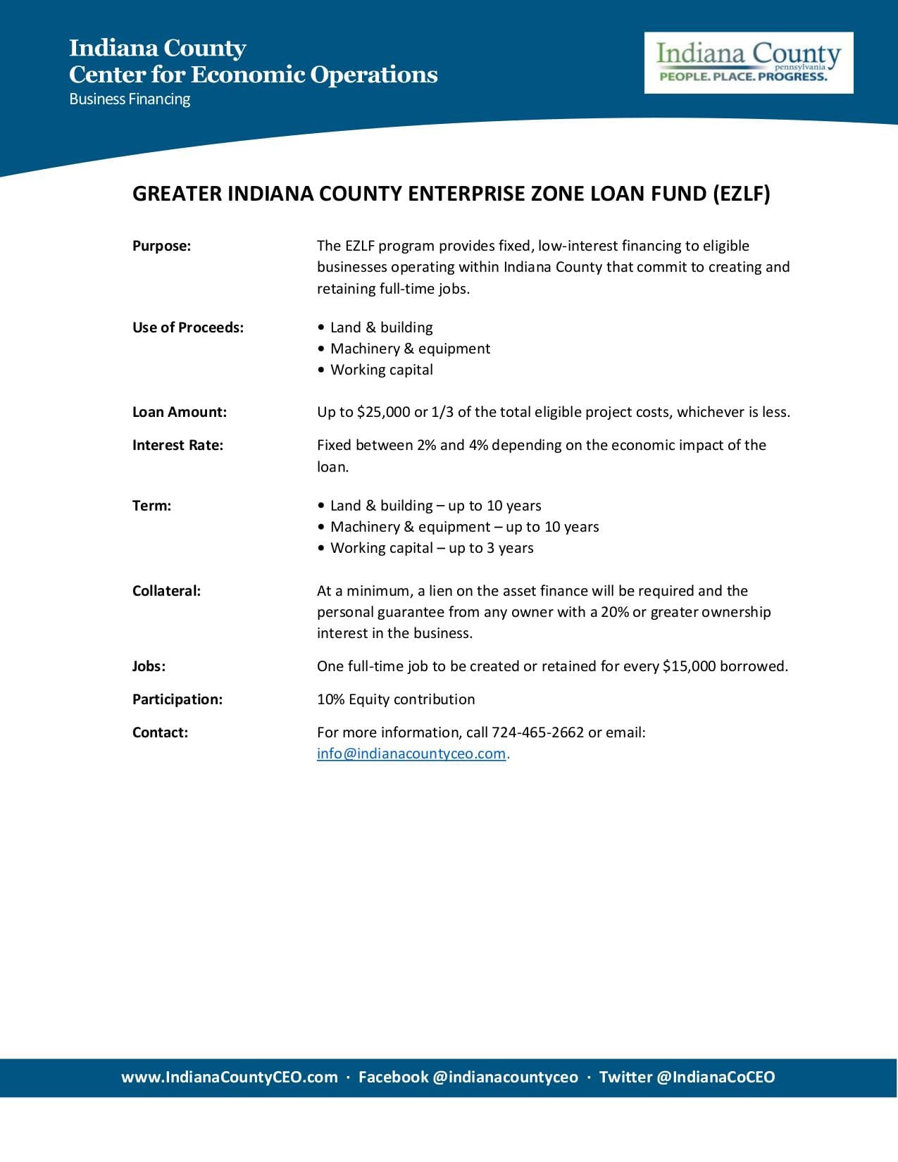 Greater Indiana County Enterprise Zone Loan Fund