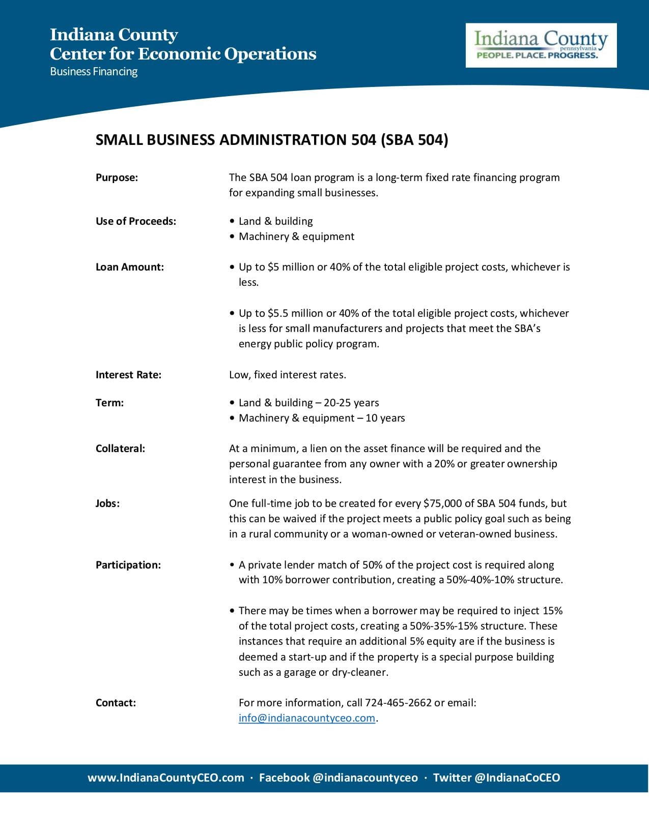 Small Business Administration Small Loan Program 504